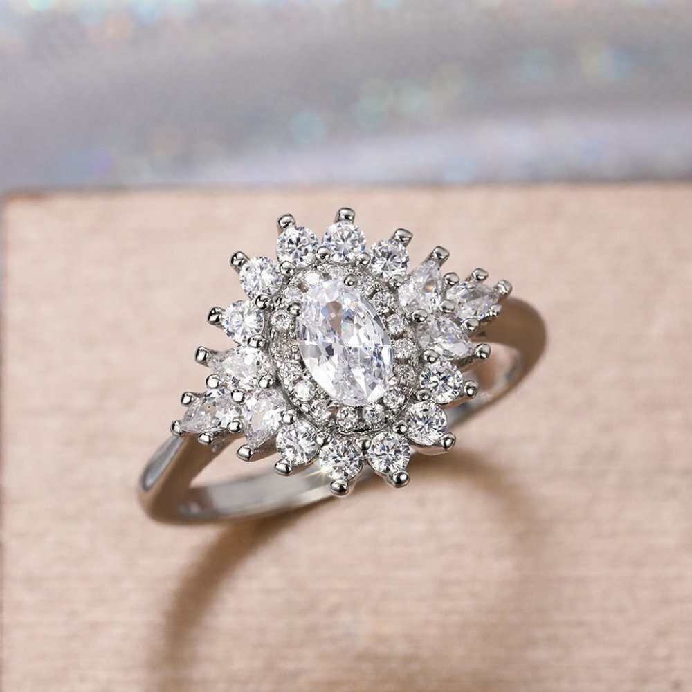 💎Sweet Refine Zircon Lovely Silver Dainty  Flower Rings for Women, INDN8574 - Picture 3 of 4